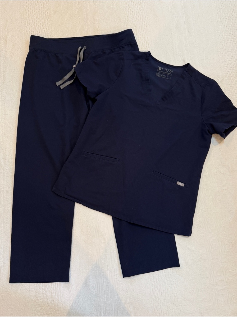 Figs Navy Blue Scrub Set Casma Top Livingston High Rise Straight Pants Womens L